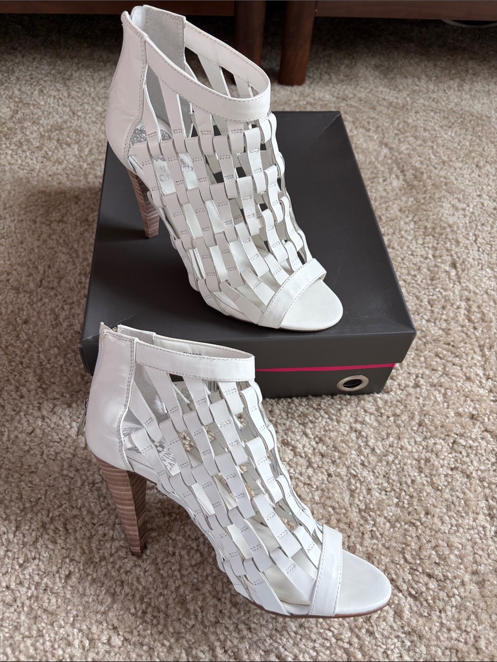 Vince Camuto White Woven Open-Toe High Heel Sandals